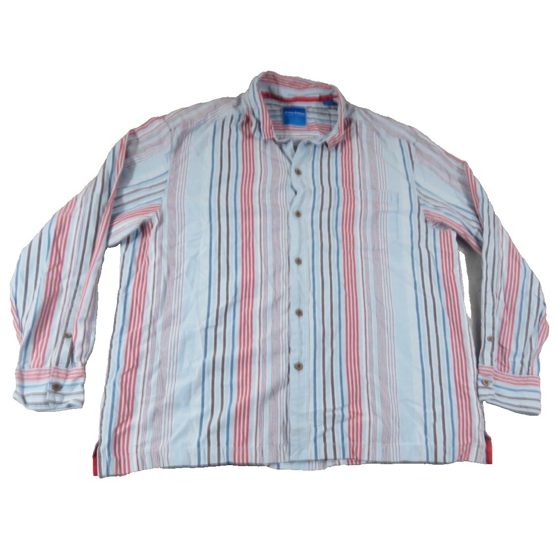 Tommy Bahama Shirt Mens Xxl Blue Red Stripe Silk Cotton Long Sleeve Button Front